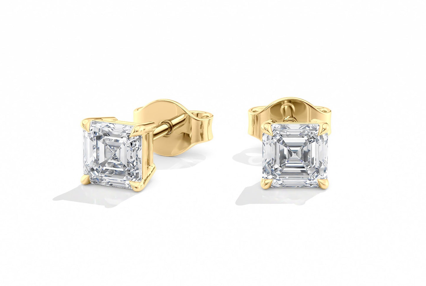 Asscher Cut 4-Claw Studs