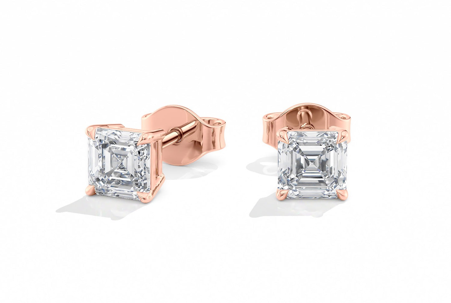 Asscher Cut 4-Claw Studs