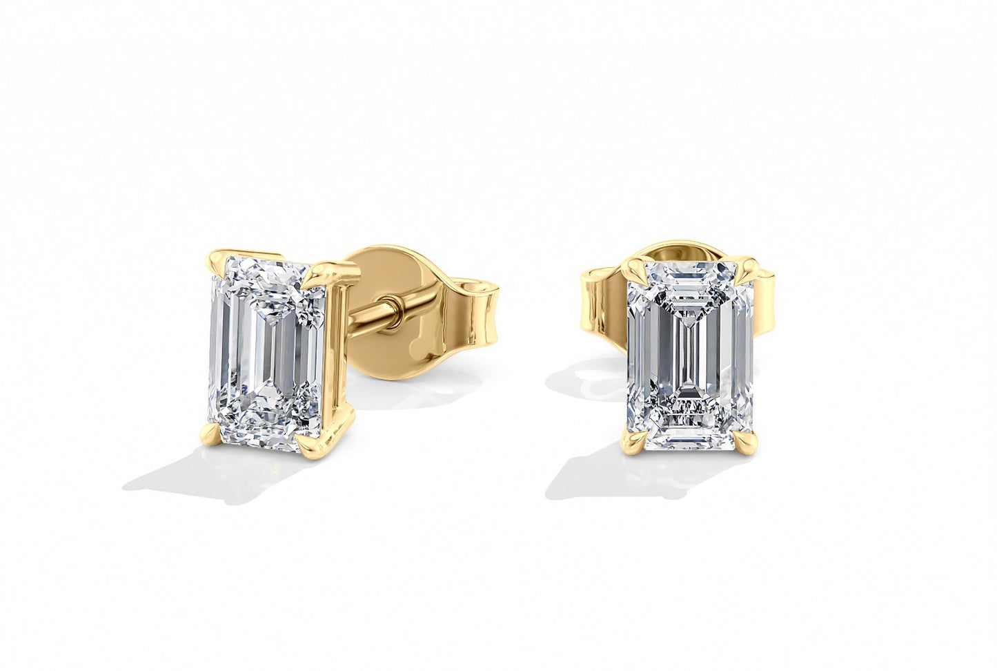 Emerald Cut 4-Claw Studs