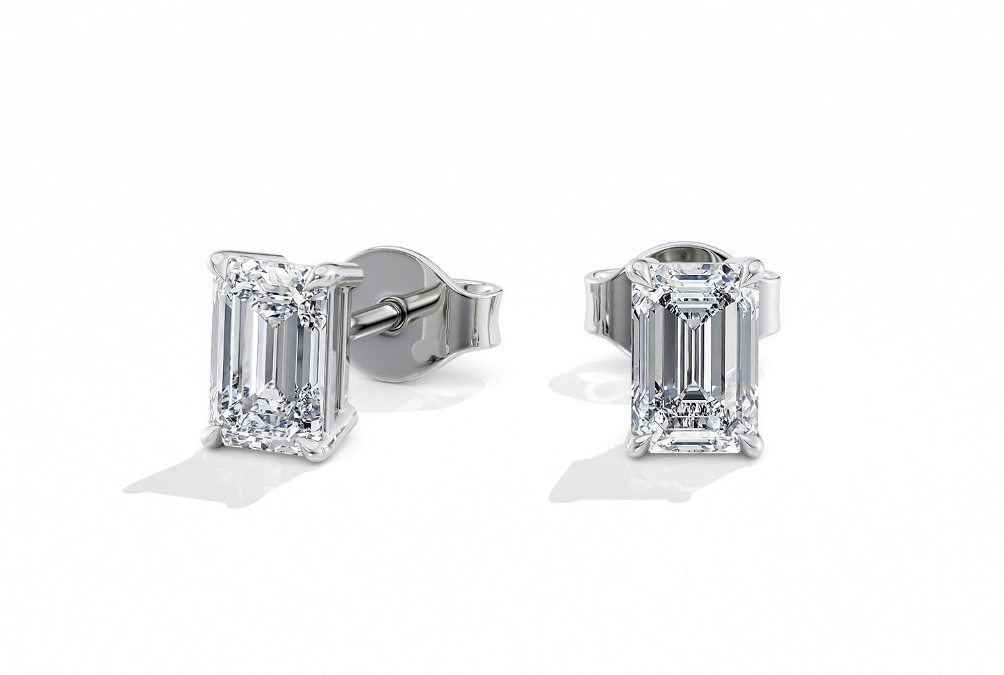 Emerald Cut 4-Claw Studs