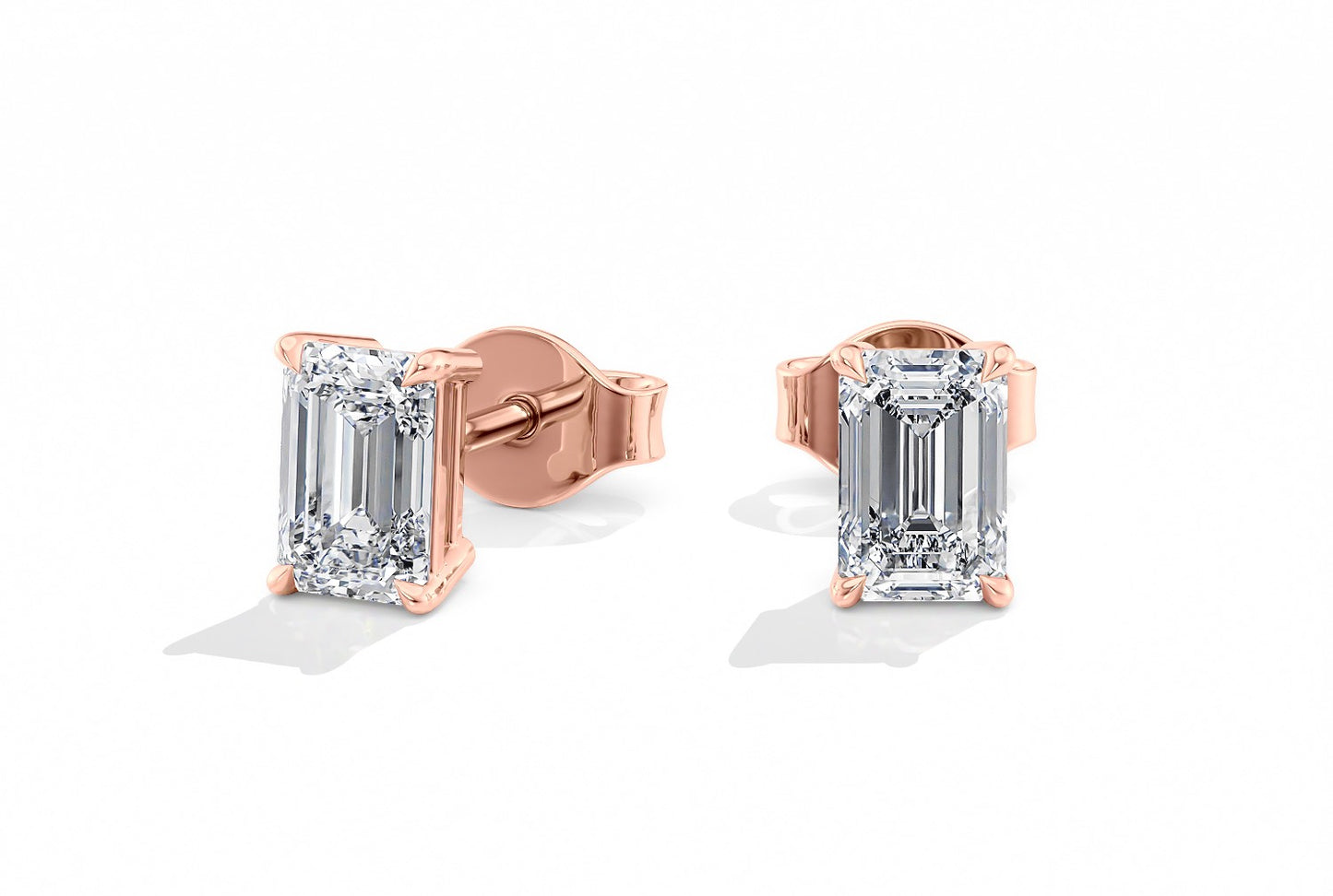 Emerald Cut 4-Claw Studs