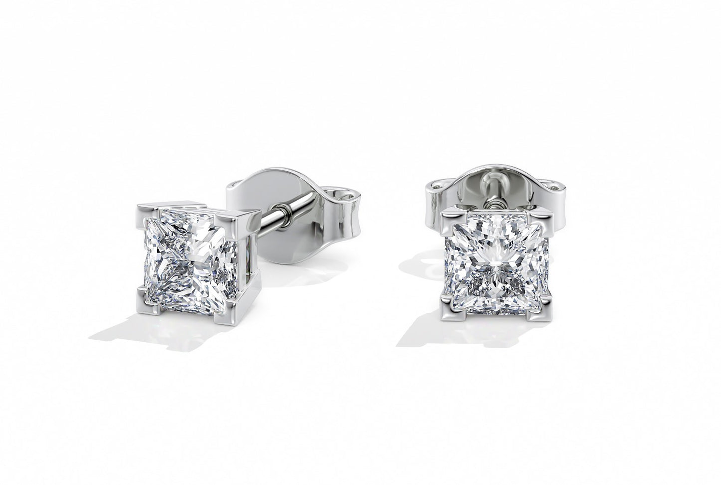 Princess Cut 4-Claw Studs