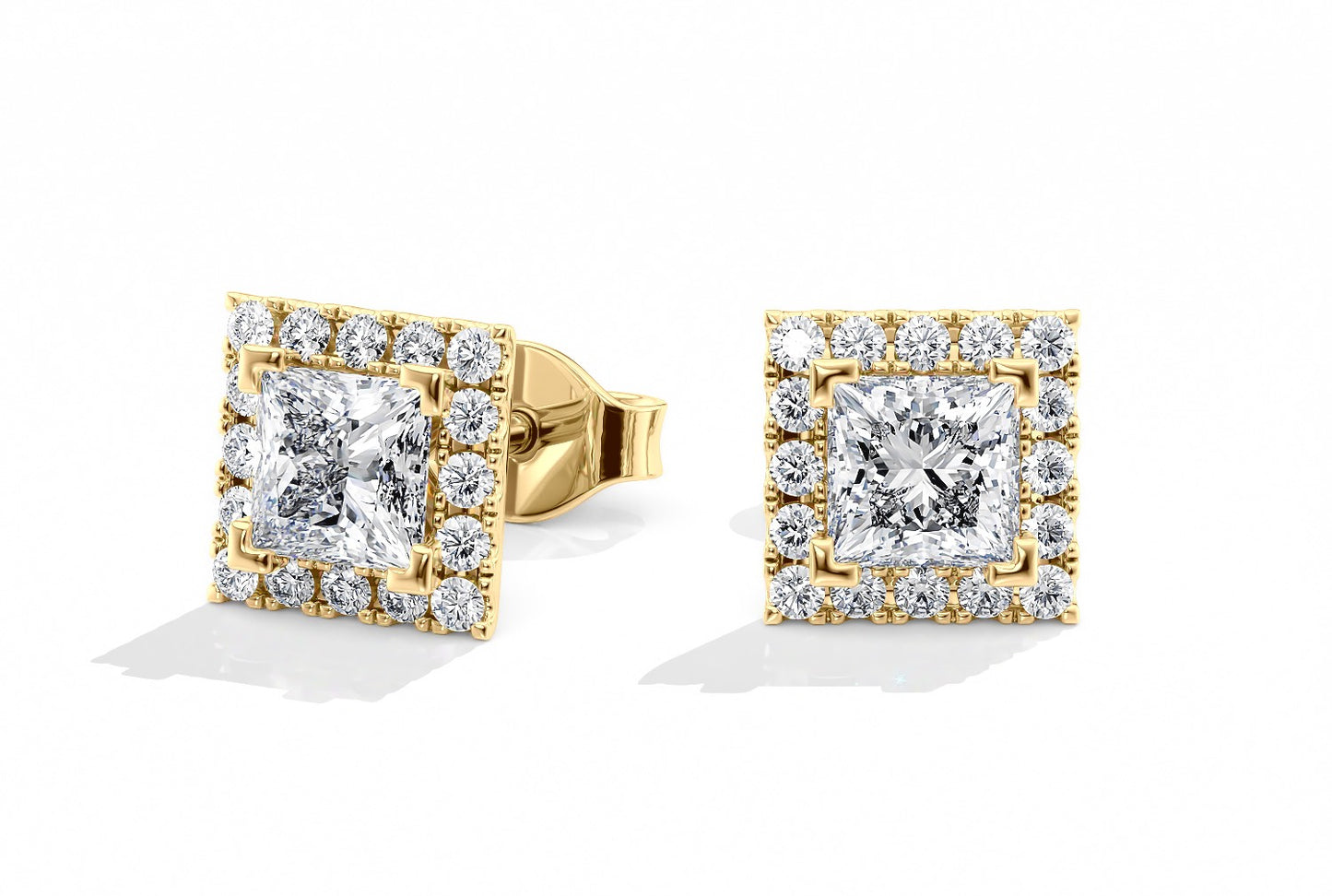 Princess Cut Halo Studs
