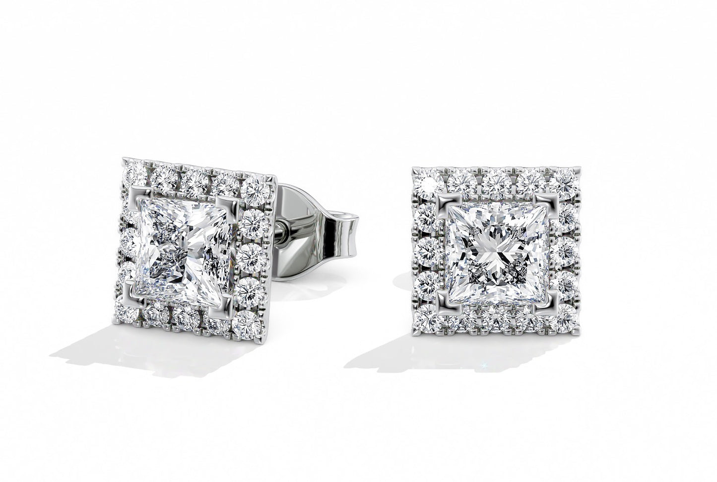 Princess Cut Halo Studs