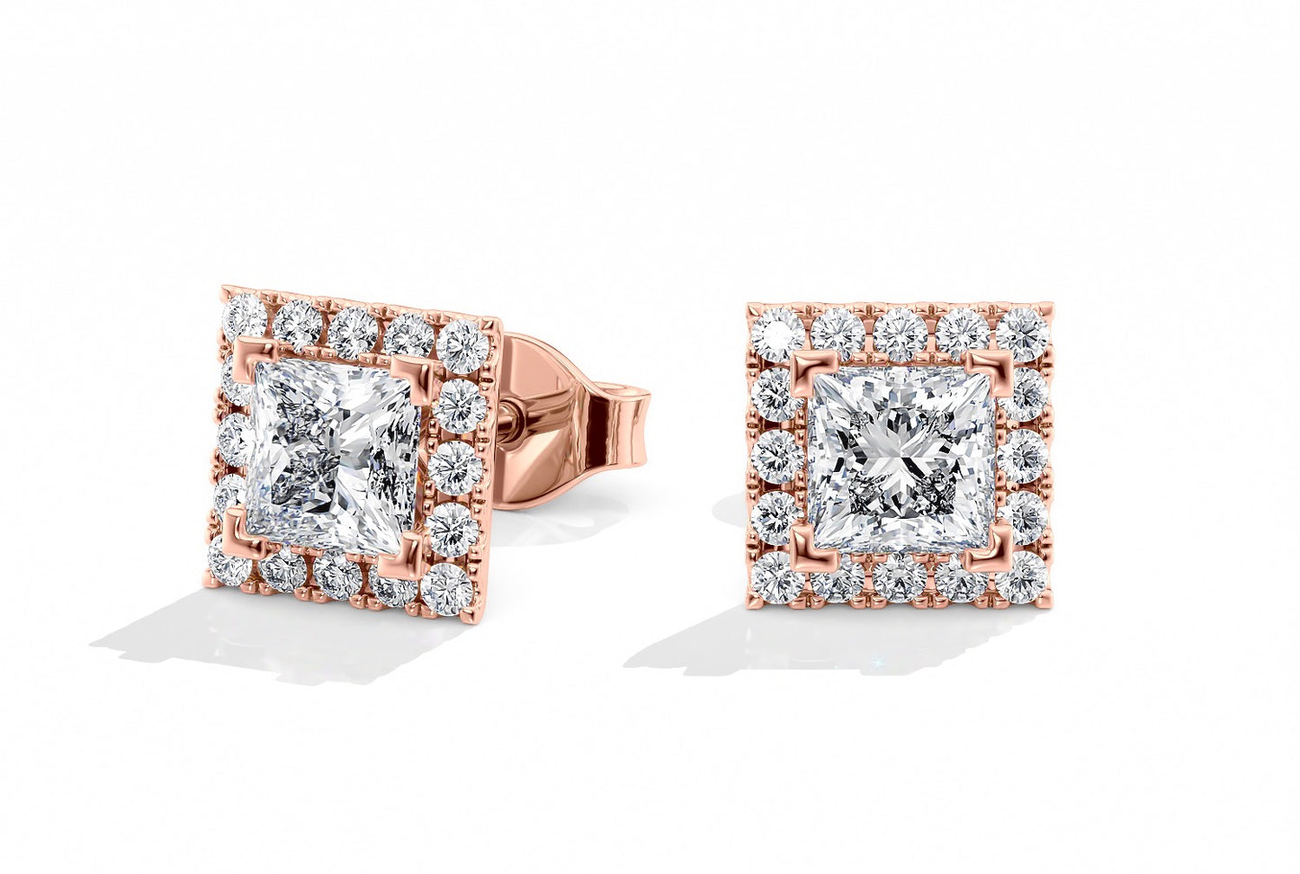 Princess Cut Halo Studs