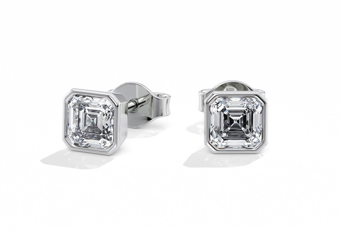 Asscher Cut Rubover Studs