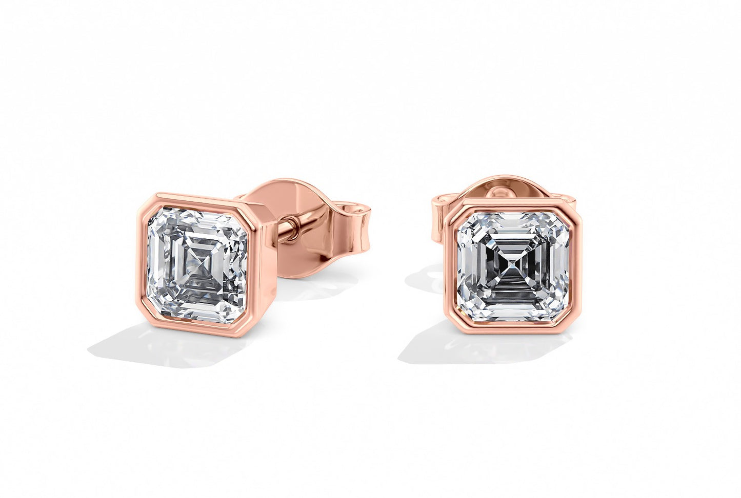 Asscher Cut Rubover Studs