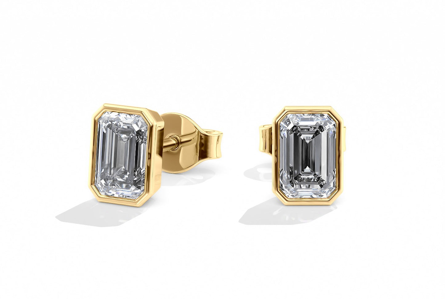 Emerald Cut Rubover Studs