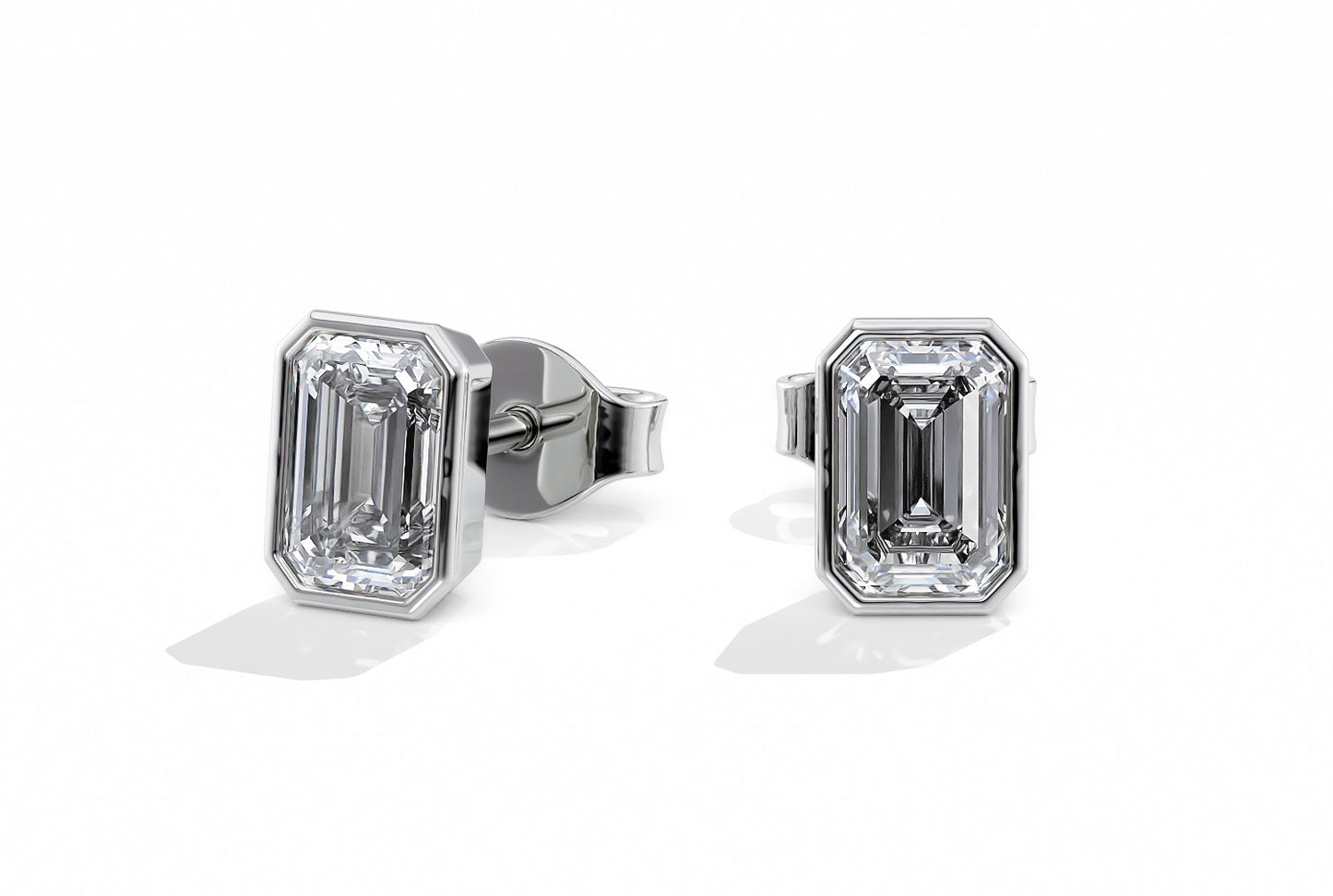 Emerald Cut Rubover Studs