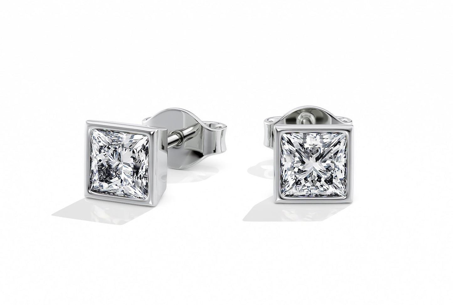 Princess Cut Rubover Studs